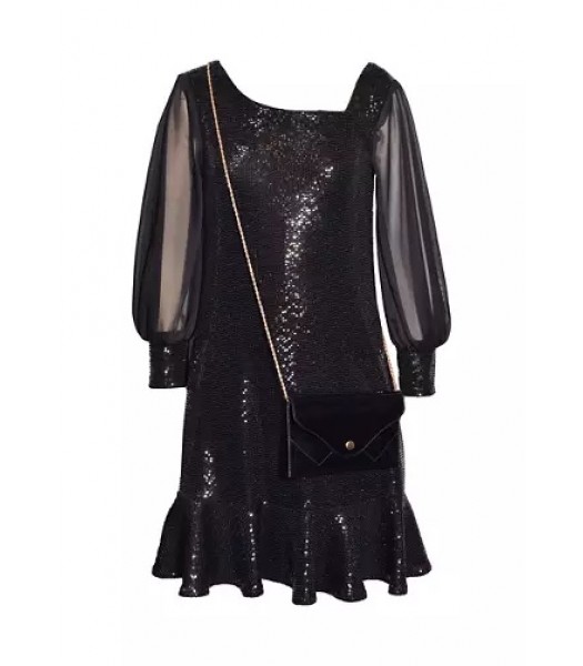Bonnie Jean Black Shimmer Column With Bag Dress